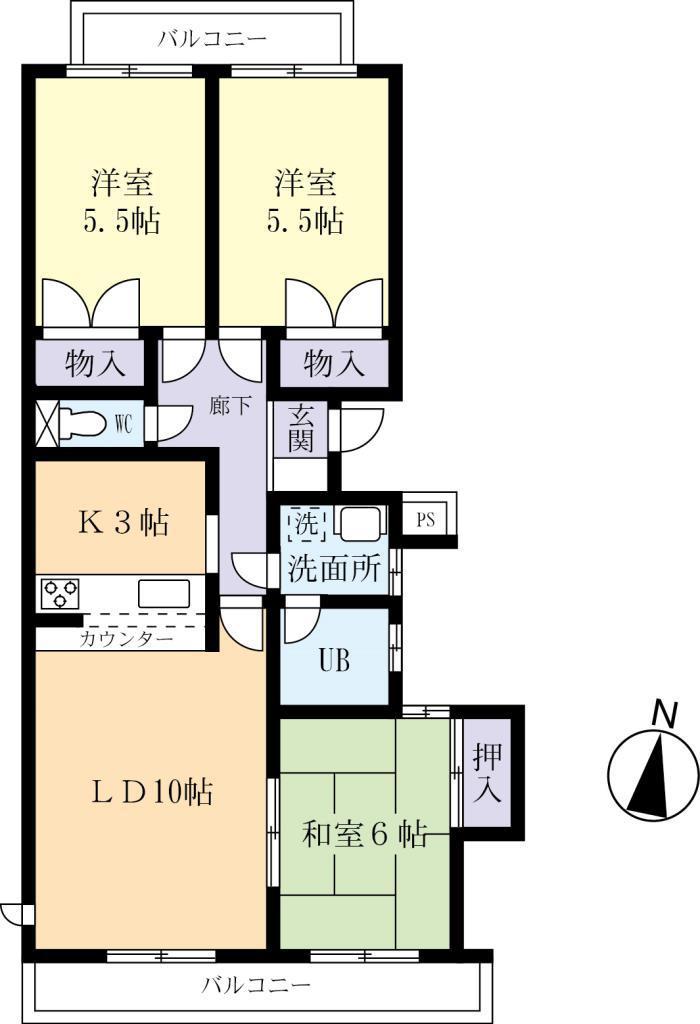 牛久ロイヤルレジデンスA棟(3LDK/1階)の間取り写真