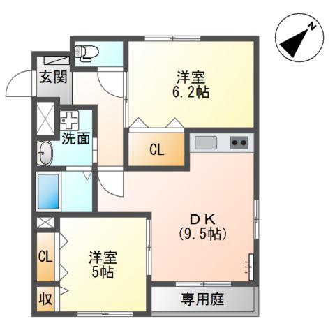 ＪＲ佐世保線 武雄温泉駅 徒歩9分 2階建 築13年(2DK/1階)の間取り写真