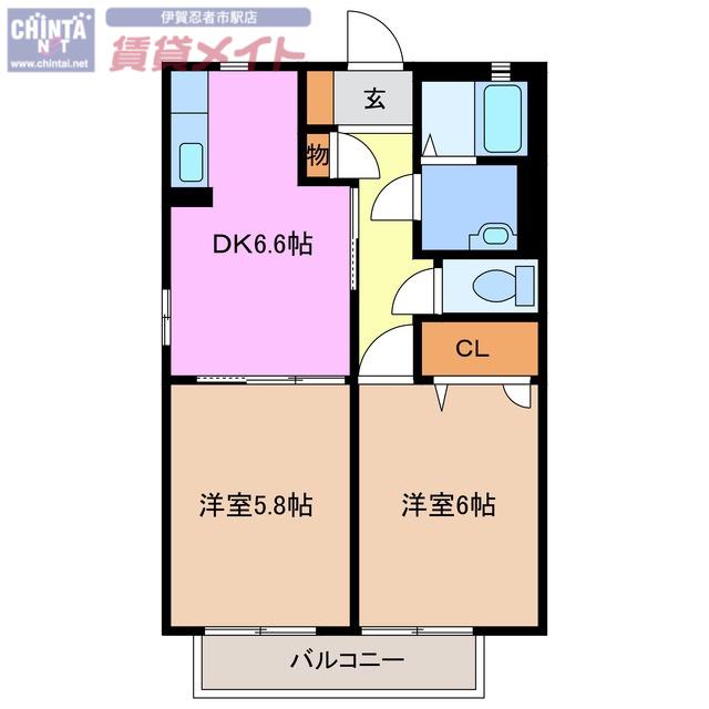 グリーンホームズ(2DK/2階)の間取り写真
