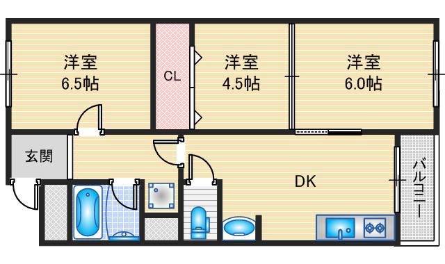 ハイツ春日野(3DK/1階)の間取り写真