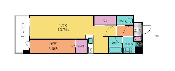 オーヴィジョンQULAS小倉金田(1LDK/6階)の間取り写真