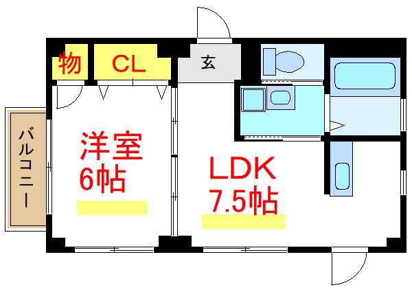 フラッツ(1DK/2階)の間取り写真