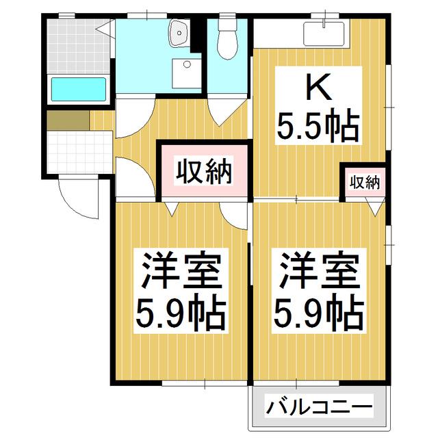 ラプラス小松C棟(2K/1階)の間取り写真
