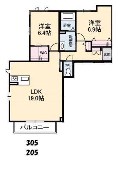 グランベレオ引野(2LDK/2階)の間取り写真