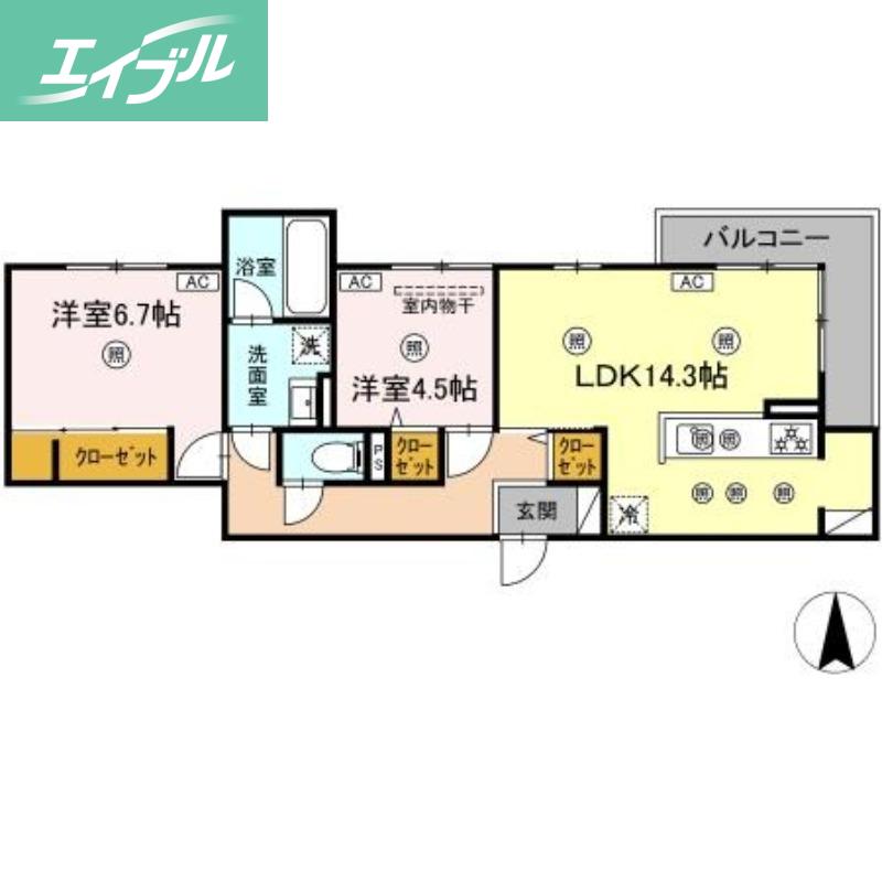 ＪＲ山陽本線 北長瀬駅 徒歩13分 3階建 新築(2LDK/3階)の間取り写真
