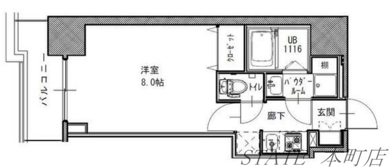 S-RESIDENCE谷町五丁目(1K/9階)の間取り写真