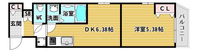 アネールエレ江戸堀(1DK/2階)の間取り写真