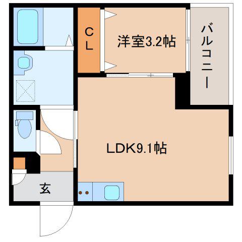 ジーメゾン大和郡山カシータ(1LDK/1階)の間取り写真