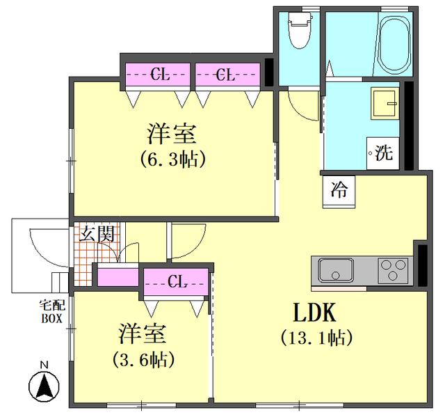 GINOS サウス(2LDK/1階)の間取り写真