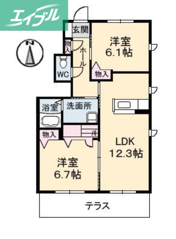 シャーメゾンクレール A棟(2LDK/1階)の間取り写真