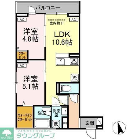 セレスティア羽沢A棟(2LDK/2階)の間取り写真