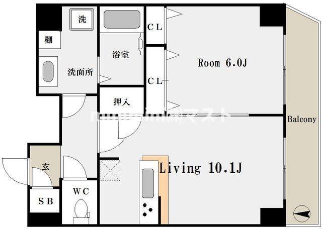 スワンズシティ難波南(1LDK/4階)の間取り写真