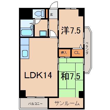 パークシティ八日町(2LDK/2階)の間取り写真