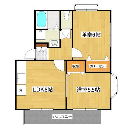 サンティールコスモスA(2LDK/2階)の間取り写真