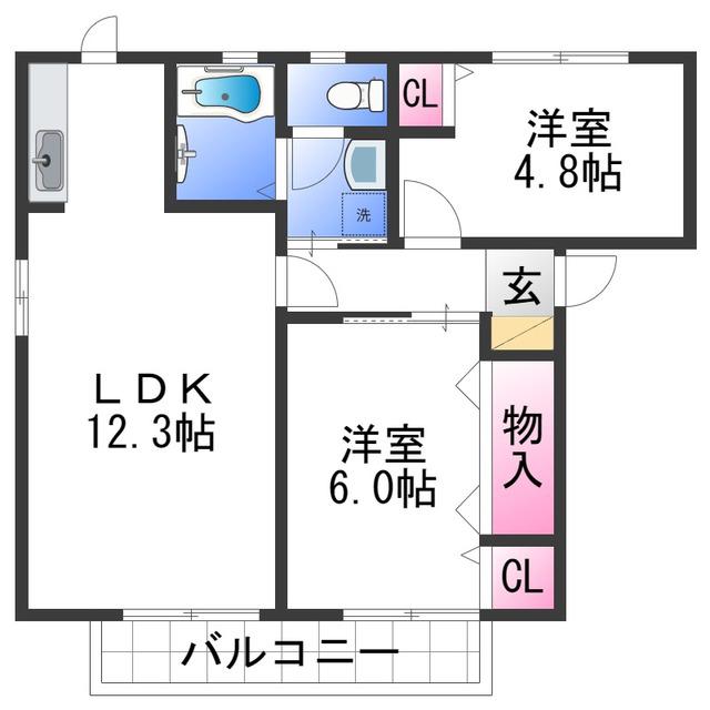 カサ・フィオーレFG(2LDK/2階)の間取り写真
