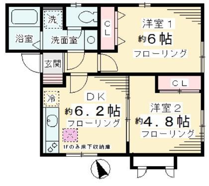 あおばー喜多見4丁目-(2DK/1階)の間取り写真