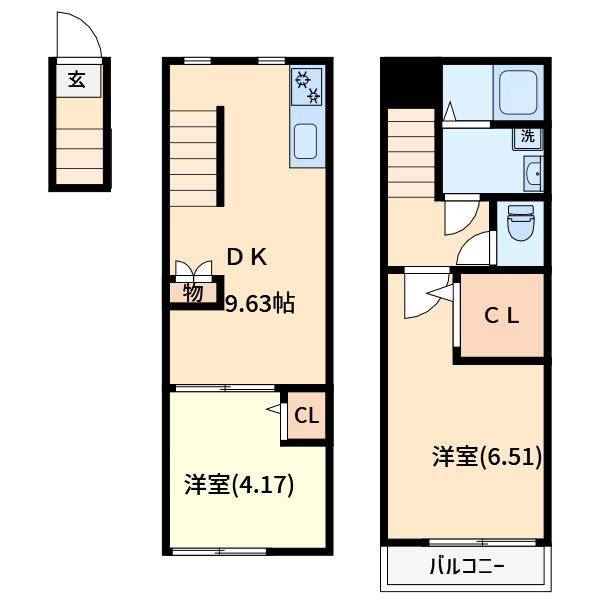 ミハス浦和(2DK/2階)の間取り写真