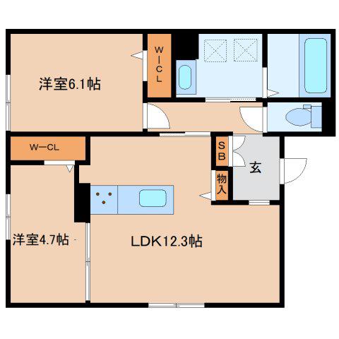 RETORIA瓦口イースト(2LDK/1階)の間取り写真
