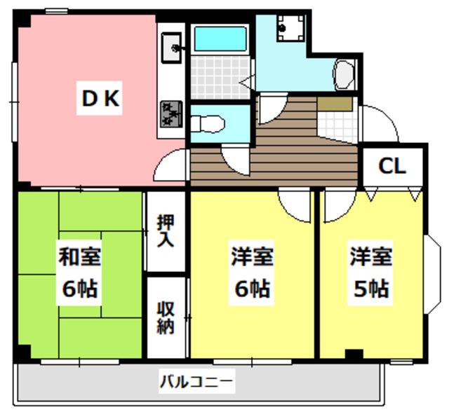 コーポウエストリバー(3DK/2階)の間取り写真