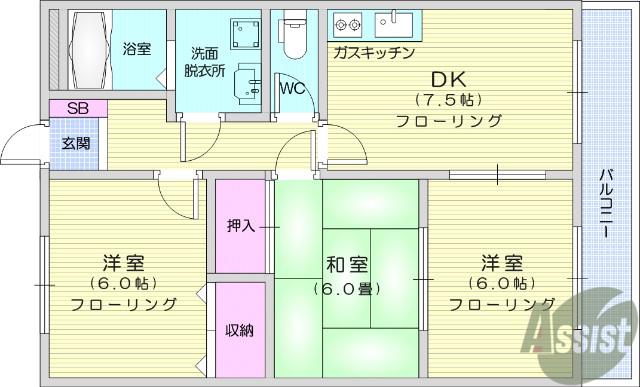 グリーンパーク二木ノ松(3DK/2階)の間取り写真