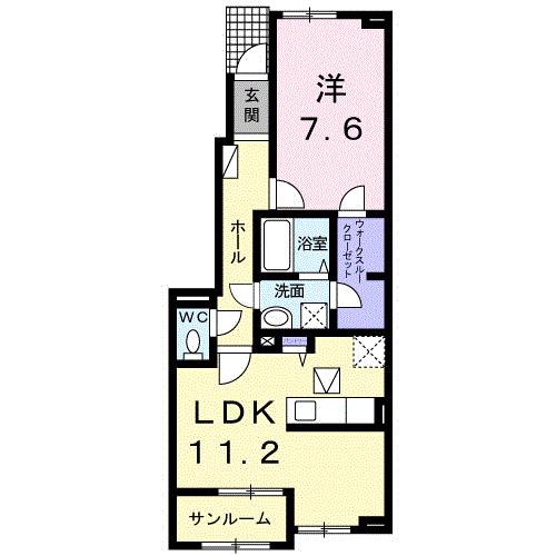 エーデルシュタイン(1LDK/1階)の間取り写真