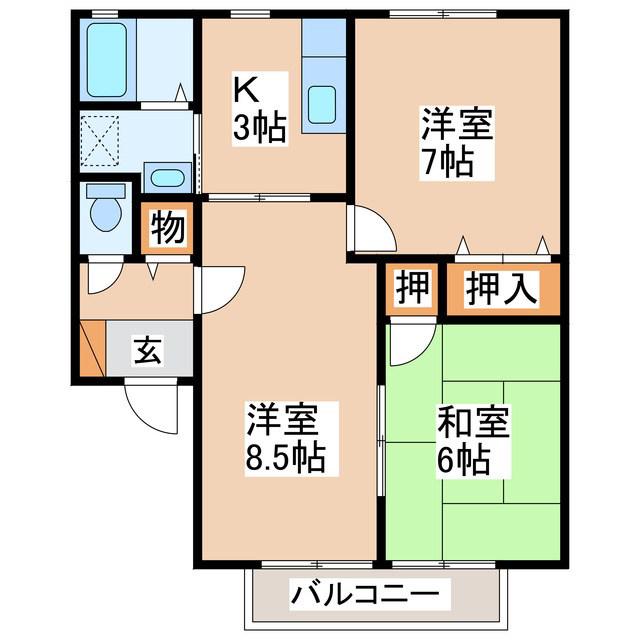 セジュールアップル A(3K/1階)の間取り写真