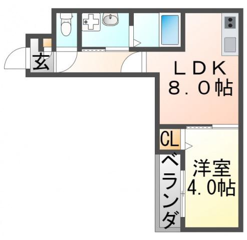ALEGRIA豊津(1LDK/2階)の間取り写真
