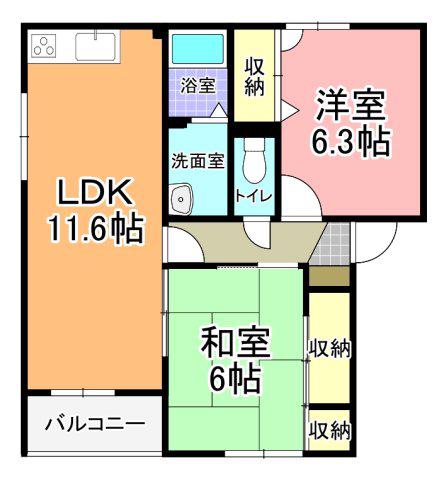 グランシャリオ A棟(2LDK/2階)の間取り写真