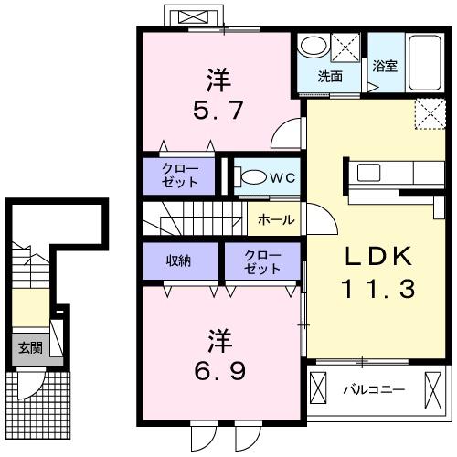 ラーゴ プラシード(2LDK/2階)の間取り写真