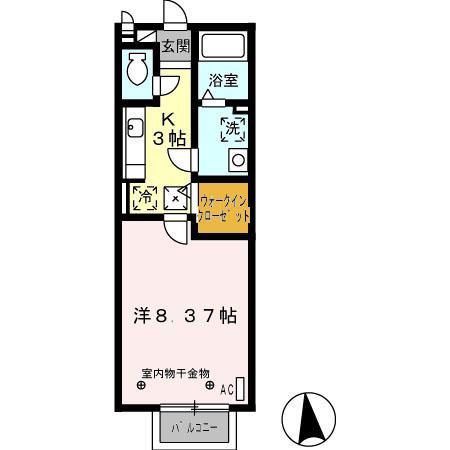 PRENDRE(1K/1階)の間取り写真