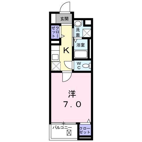 ローズボヌールIII(1K/2階)の間取り写真