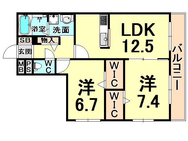 プラティーク塚口(2LDK/2階)の間取り写真