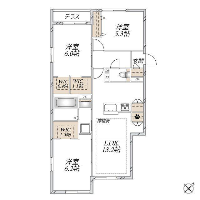 JUMEAUX 北館(3LDK/1階)の間取り写真