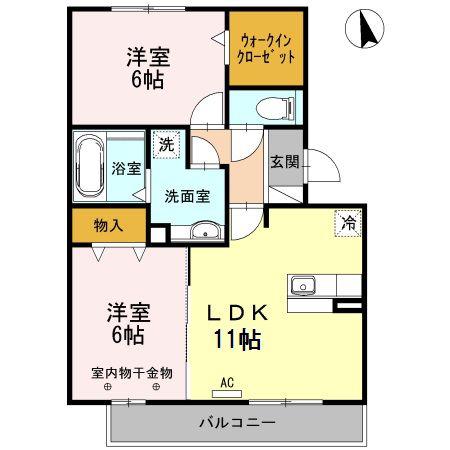 リヴァージュ(2LDK/3階)の間取り写真