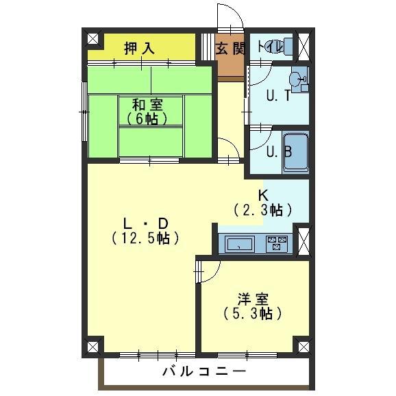 ロイヤルシティ壱番館(2LDK/1階)の間取り写真