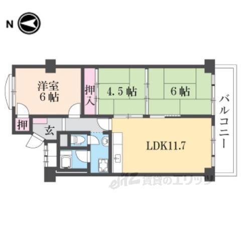グリーンコーポ奈良第二・2号棟(3LDK/3階)の間取り写真