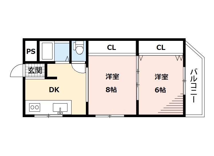 サカエ第6マンション(2DK/2階)の間取り写真