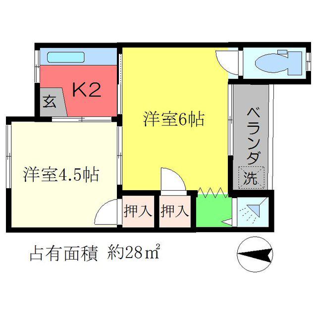 葉山寿荘(2K/2階)の間取り写真
