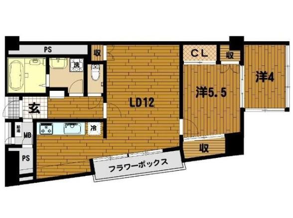 山下公園ハイツ(2LDK/9階)の間取り写真