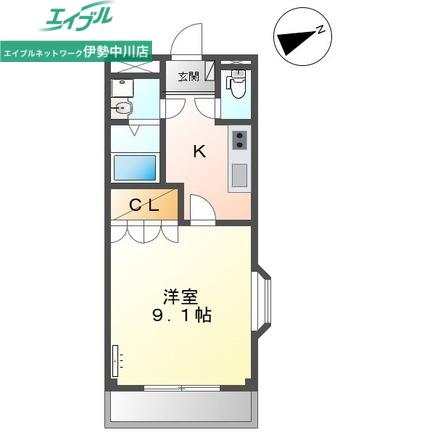 フラワーヒルズ天白D(1K/3階)の間取り写真