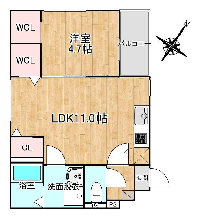 CRECIA井尻II(1LDK/3階)の間取り写真