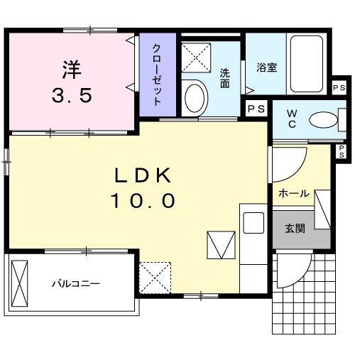 デルタA(1LDK/1階)の間取り写真