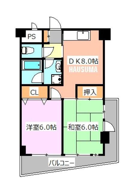 グランジャハイツ(2DK/5階)の間取り写真