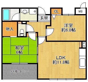 フローラル宝塚(2LDK/3階)の間取り写真