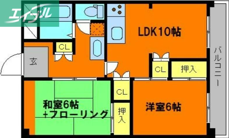 大供マンション(2LDK/2階)の間取り写真