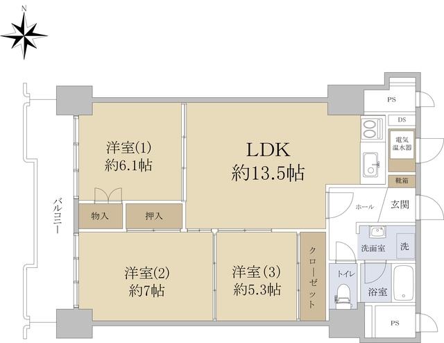 緑苑第2ビル(3LDK/4階)の間取り写真