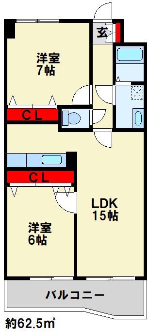 エミネント華里(2LDK/3階)の間取り写真