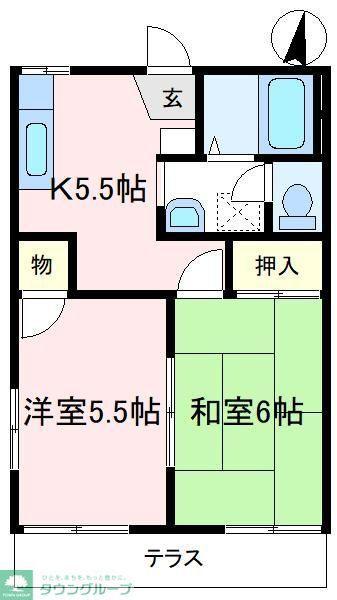 シャトーサシダB(2K/1階)の間取り写真