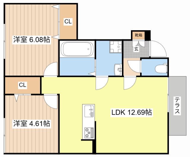 コンフォートヴィレッジII(2LDK/1階)の間取り写真