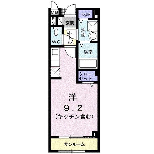 アンソレイユA(ワンルーム/2階)の間取り写真